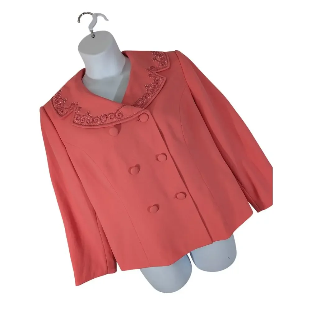 LESLIE FAY! STUNNING RIPE PEACH DOUBLE BREASTED, BEAD/EMBROIDERY JACKET! 18WP - Picture 12 of 12